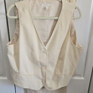 Maurices Cream Button Front Vest And Wide Leg Pant